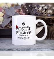 Kişiye Özel Sosyal Bilgiler Öğretmeni Kupa Bardak HB50A (Beyaz - Beyaz)