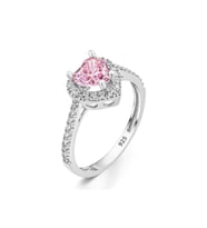 Vog Swarovski Taşlı Pembe Renkli Kalpli 925 Ayar Gümüş Sevgiliye,anneye,arkadaşa Yüzük