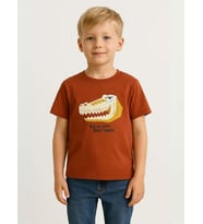Erkek Bebek Pamuklu Dinozor Baskılı Tshirt (Kahverengi)