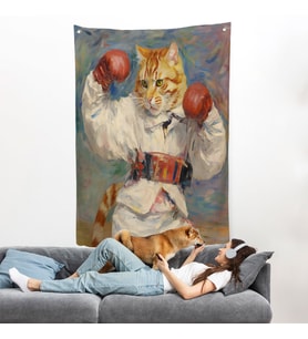 Boks Eldivenli Sevimli Kedi Duvar Örtüsü-7997