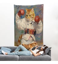 Boks Eldivenli Sevimli Kedi Duvar Örtüsü-7997