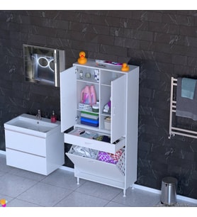 Modilayn YENİ AFRA 85x173x32,5 cm' lik 1 Çekmece, 2 Göz Sepet, 2 Kapak, 6 Raf Dar Alan Banyo Dolabı