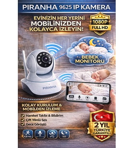 Piranha 9625 WiFi IP Kamera 1080P Güvenlik Kamerası Gece Görüşlü Bebek İzleme Kamera