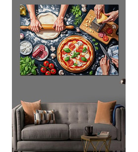 Pizza Hazırlığı Mutfak Masası Dekoratif Kanvas - Mdf Ahşap Tablo