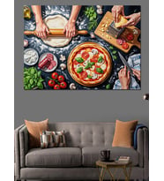 Pizza Hazırlığı Mutfak Masası Dekoratif Kanvas - Mdf Ahşap Tablo