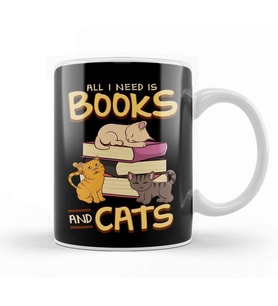 All I Need Is Books And Cats Cute Book Obsessed Kupa Bardak Porselen