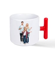 Kişiye Özel Baskılı T Kulp Kupa Bardak (Kırmızı-Beyaz)