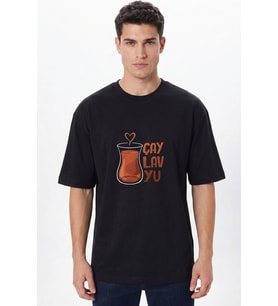 Oversize Tişört Baskı %100 Pamuk Unisex Oversize T-Shirt - Çaylavyu Model