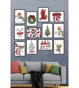 Yeni Yıl Tasarımlı Çerçeve Görünümlü 12 Parça Mdf Tablo Set