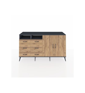 Kronos Konsol 4 Raflı 6 Çekmeceli 2 Kapaklı 176x59x99 Antrasit-Çam