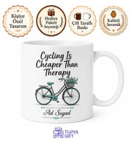 Cycling Is Cheaper Than Therapy Bisiklet Temalı İngilizce Baskılı Porselen Kupa Hediye