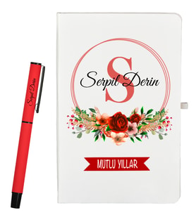 Sevgiliye Hediye Yılbaşı Hediyesi Kişiye Özel Defter ve Roller Kalem Seti