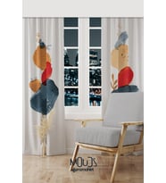 Japanese Stone Desenli Süet Oturma Odası Salon Fon Perde Baskılı Ekstrafor Büzgü 2 Kanat PRD-1109