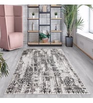 Gri Batik Desen Renk Geçişli Yıkanabilir Kaymaz Taban Leke Tutmaz Modern Salon Halısı ve Yolluk (Açık Gri)