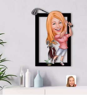 BK Gift Kişiye Özel Kadın Golfçü Karikatürlü 3D Ahşap Tablo-1