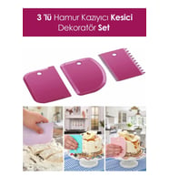 3 Parça Plastik Pasta Hamur Krema Şekillendirici Kesici Kazıyıcı Dekoratör Spatula Set (Çok Renkli)