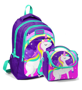 Coral High Okul Sırt Çantası ve Beslenme Çantası Seti - Kız Çocuk Mavi Unicorn