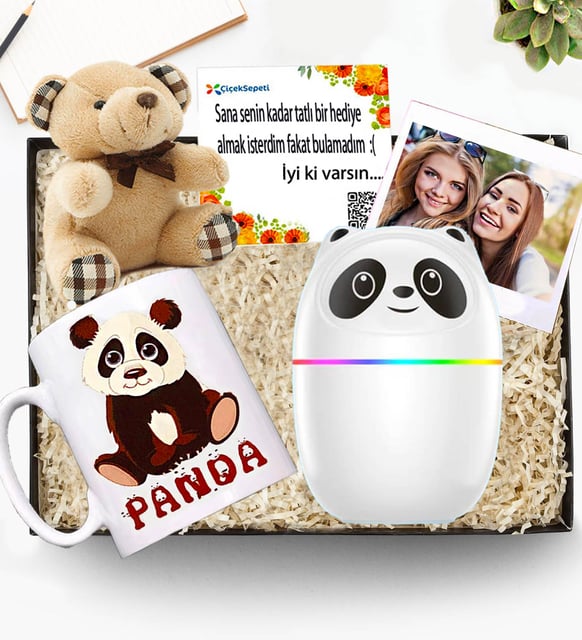 Kişiye Özel Panda Hava Nemlendirici H2O & Kupa & Peluş Ayıcık