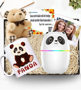 Kişiye Özel Panda Hava Nemlendirici H2O & Kupa & Peluş Ayıcık