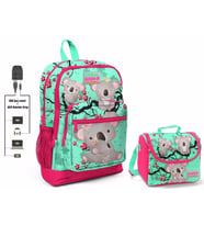 Coral High Yeşil Koala Baskılı Okul Çantası ve Beslenme Çantası Seti - Kız Çocuk - USB Soketli