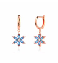 Aqua Taşlı Lotus Çiçeği Rose Gümüş Küpe