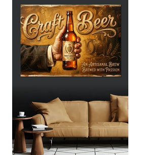 Elinde Bira Tutan Craft Beer Dekoratif Kanvas - Mdf Ahşap Tablo