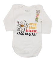 Unisex Beyaz Oyun Saati Biterse Kaos Başlar Baskılı Uzun Kollu Zıbın