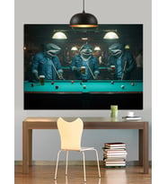 Köpekbalıkları Bilardo Oynuyor Dekoratif Kanvas - Mdf Ahşap Tablo