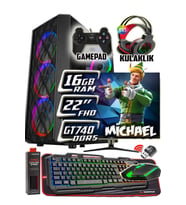 WarboX Michael 22"Monitör i3 9100 16gb DDR4 Ram 256gb Ssd 250gb Hdd GT740 DDR5-4gb E.kartı Gaming PC (Siyah)