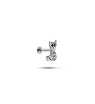 925 Ayar Gümüş Rodyumlu Minimal Zirkon Taşlı Kedi Tragus Piercing Küpe