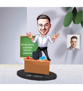 Öğretmen Tasarım Karikatürlü Kişiye Özel Ahşap Biblo Bay-08