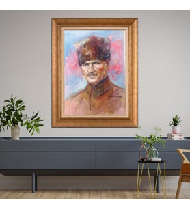 Altın Paspartulu Atatürk  Çerçeveli Tablo C858 (Gold)