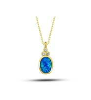 Gümüş Gold Mavi Opal Taşlı Ananas Kadın Kolye CSR2181281