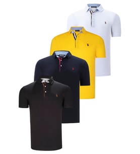 DÖRTLÜ SET T8582 DEWBERRY ERKEK T-SHIRT-SİYAH-BEYAZ-LACİVERT-SARI (Karışık)