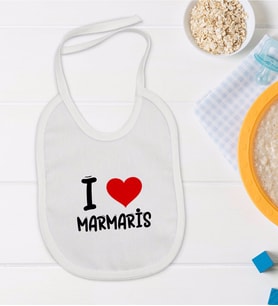 BK Kids I Love Marmaris Tasarımlı Bebek Mama Önlüğü - Model 1