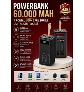 4 Çıkışlı Hızlı Şarj Destekli Taşınabilir Powerbank