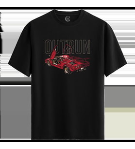 Outrun Car - %100 Pamuklu Erkek Siyah Tişört - Premium Quality