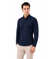 Erkek Spor Slim Fit Uzun Kol Petek Dokulu Gömlek BGL-ST05483