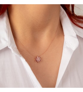 Gümüş Pembe Taşlı Minimal Lotus Çiçeği Kolye (Rose)