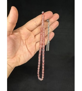 ATEŞ KEHRİBAR TESBİH AÇIK PEMBE RENKLİ KESME KESİM 10,5MMX6MM T-658 (Çok Renkli)