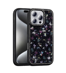 Lexroo iPhone 16 Pro Kılıf Taşlı ve Simli Tasarım Azra Kılıf - Siyah