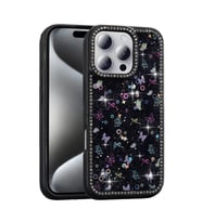 Lexroo iPhone 16 Pro Kılıf Taşlı ve Simli Tasarım Azra Kılıf - Siyah