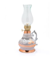 350 Ml Dekoratif Nostaljik Fitilli Bakır Kandil, İşlemeli Gaz Lambası (Beyaz)