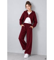 Bordo Kız Çocuk Fermuarlı Bolerolu Geniş Paça Sıfır Kol Bluzlu 3lü Takım 24997