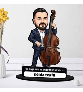 Kontrbas Sanatçısına Hediye Kişiye Özel Karikatürlü Biblo
