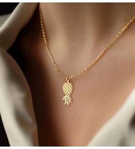 Kişiye Özel 925 Ayar Gümüş Minmal Ananas Kolye Yaz Temalı Takı (Gold)
