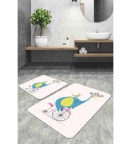 Pudra Fil Desenli Banyo Halısı Klozet 2'li Paspas Seti BS320