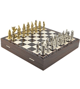 GiftHome Büyük Boy Metal OSMANLI-BİZANS Satranç Tk. Parlak ve Ceviz Desenli Sandıklı MDF Tahtası(36X36 cm.)