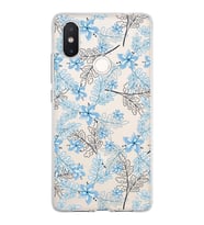Xiaomi Mi 8 Se Uyumlu Kapak Floral Mavi Tasarımlı Şeffaf Silikon Kılıf