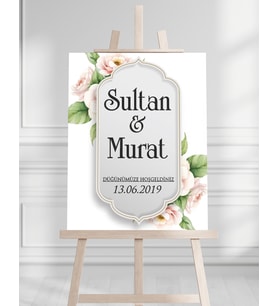 Söz Nişan Düğün İçin 50x70 Karşılama Panosu - Siyah Altın Desenli